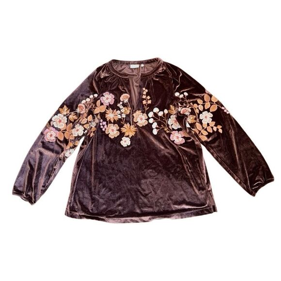 Spartina Genevieve Embroidered Velvet Top Lucas Theatre Embroidery Size Large - Picture 5 of 8